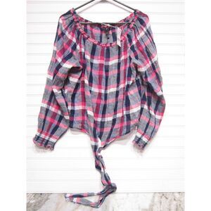 Sanctuary Womens Multi Color Plaid Botanica Plaid Tie Shirt Size XL NWT